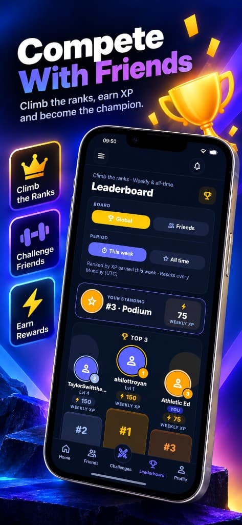 Athlete Arena weekly leaderboard and podium